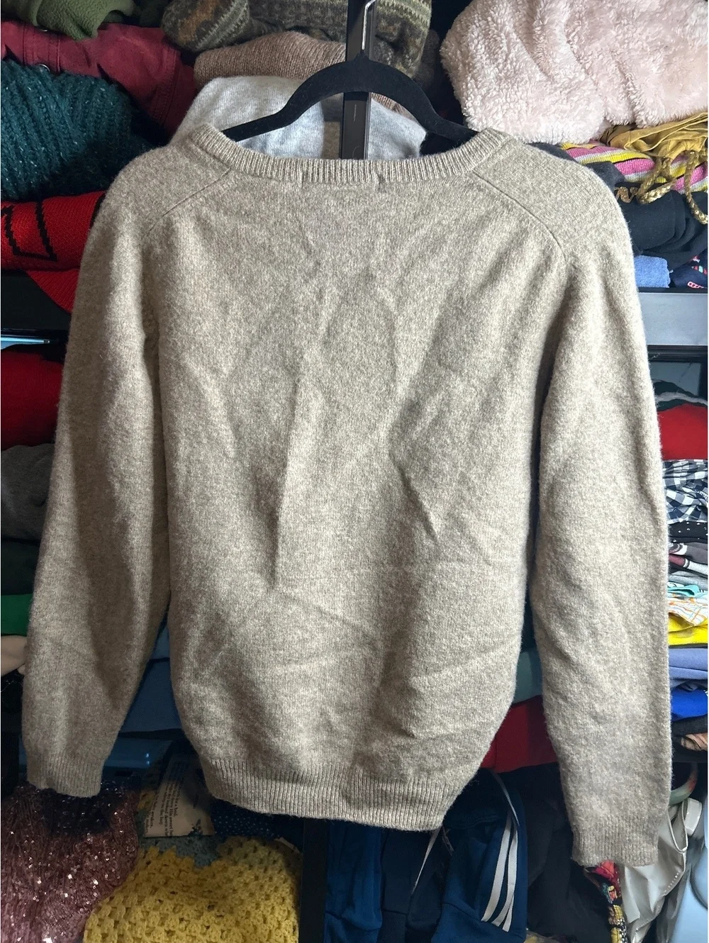John Ashford 100% Pure New Wool V-Neck Sweater Beige Medium